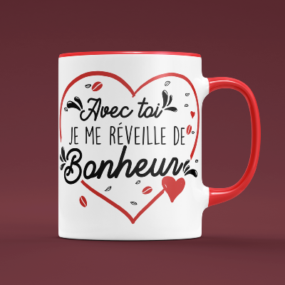 MUG "AVEC TOI JE ME REVEILLE DE BONHEUR"