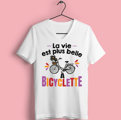 T-SHIRT  "LA VIE EST PLUS BELLE A BICYCLETTE"