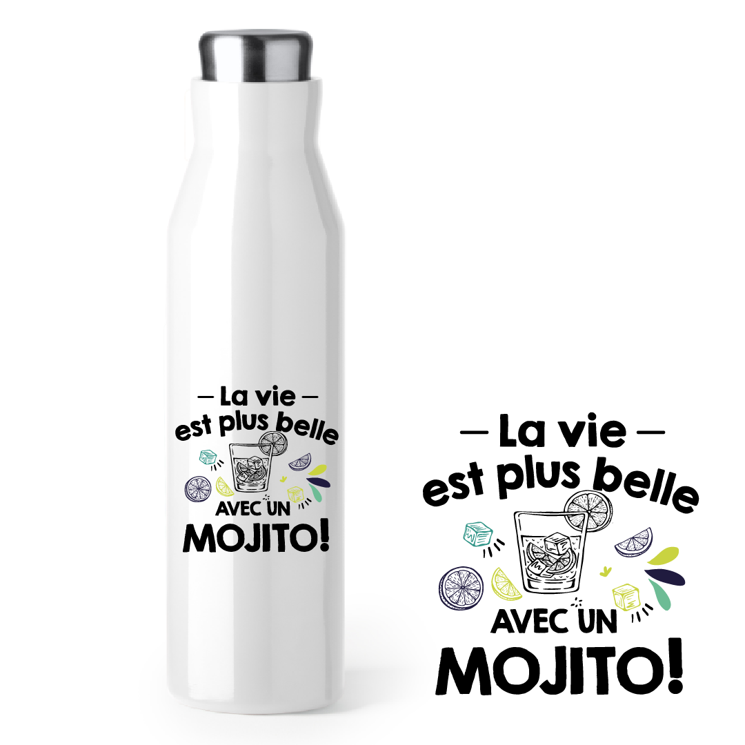 BOUTEILLE ISOTHERME "LA VIE EST PLUS BELLE AVEC UN MOJITO"