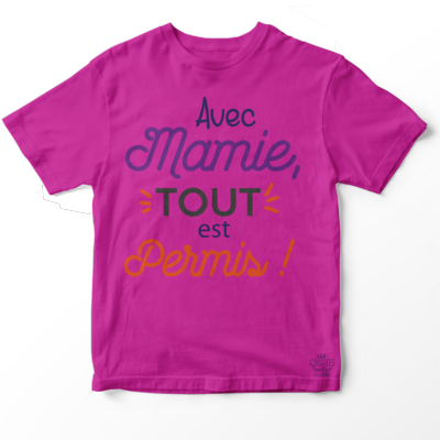 TEE SHIRT ENFANT " AVEC MAMIE TOUT EST PERMIS"